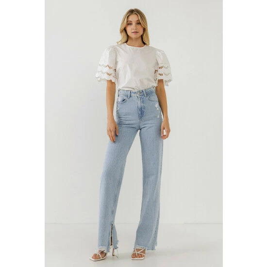 English Factory Mixed Media Lace Trim Knit Top Tops Pink - Image 10