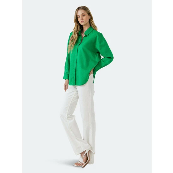 English Factory Oversized Linen Shirts Tops Green - Image 3