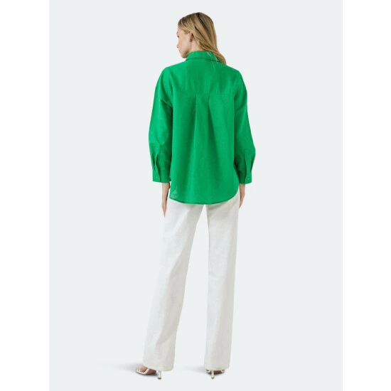 English Factory Oversized Linen Shirts Tops Green - Image 4