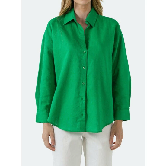 English Factory Oversized Linen Shirts Tops Green - Image 5
