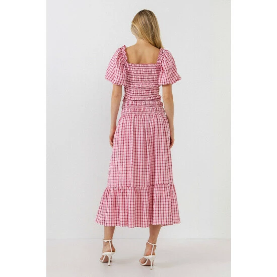 English Factory Check Smocked Puff Sleeves Top Tops Pink - Image 4
