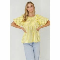 English Factory Blouson Baby Doll Spaghetti Tie Top Tops Yellow