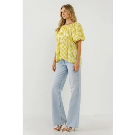 English Factory Blouson Baby Doll Spaghetti Tie Top Tops Yellow - Image 3