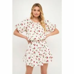 English Factory Cherry Print Voluminous Top Tops White