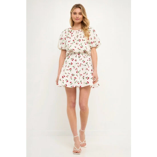 English Factory Cherry Print Voluminous Top Tops White - Image 2