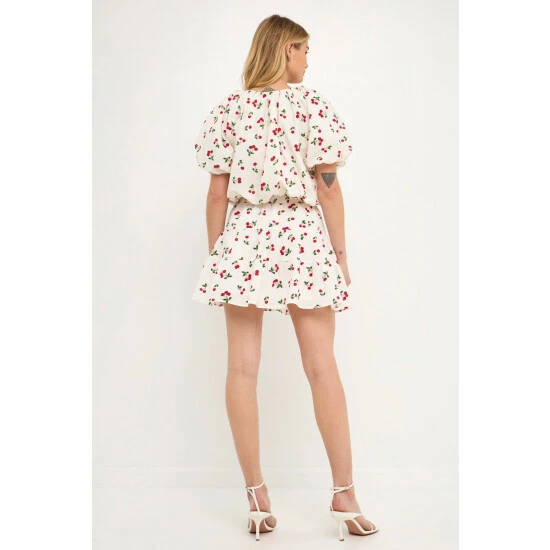 English Factory Cherry Print Voluminous Top Tops White - Image 3