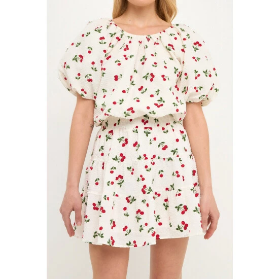 English Factory Cherry Print Voluminous Top Tops White - Image 5