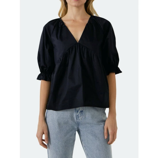 English Factory Tiered V Neck Top With Ruffle Sleeves Tops Black - Image 2