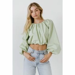 English Factory Cropped Blouson Long Sleeve Top Tops Lavender