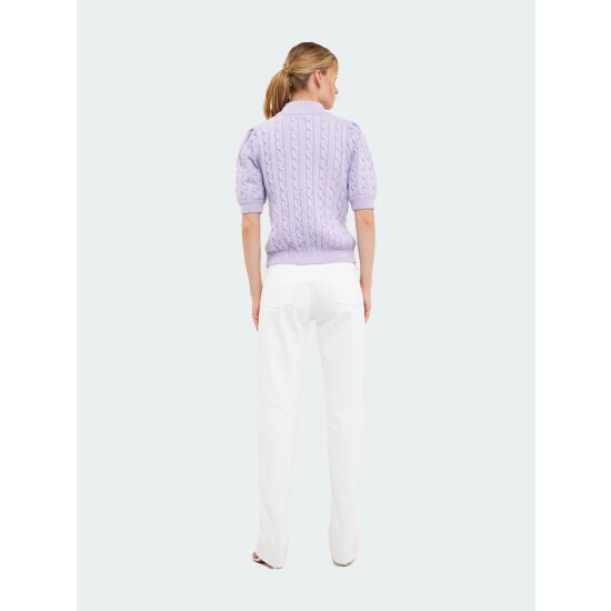 English Factory Cable Knit Puff Sleeve Top Tops Ivory - Image 2