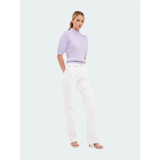 English Factory Cable Knit Puff Sleeve Top Tops Ivory - Image 3