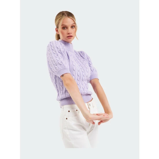 English Factory Cable Knit Puff Sleeve Top Tops Ivory - Image 4