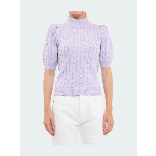 English Factory Cable Knit Puff Sleeve Top Tops Ivory - Image 5