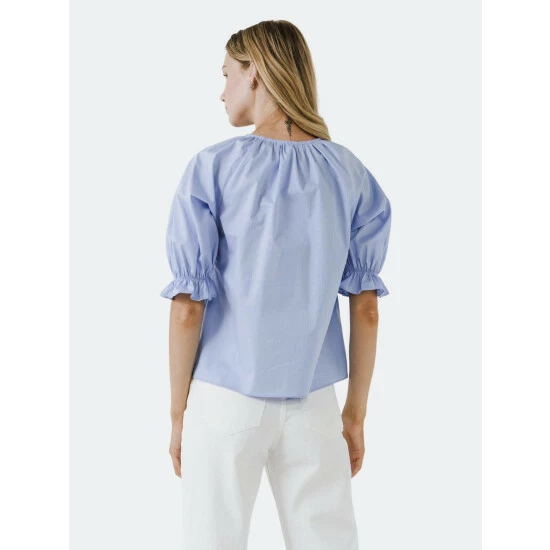 English Factory Tiered V Neck Top With Ruffle Sleeves Tops Black - Image 6