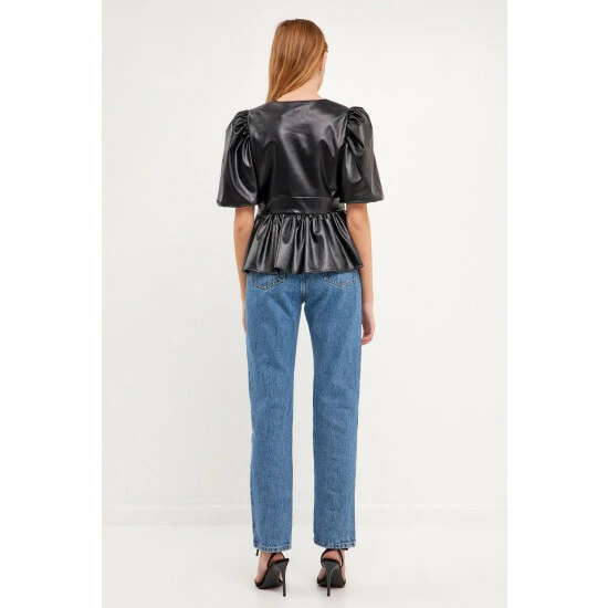 English Factory Stretch Leather Short Blouson Top Tops Black - Image 4