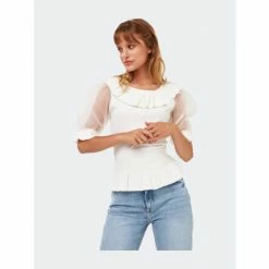 English Factory Organza Puff Sleeve Knit Top With Ruffled Neck Tops Ivory 8 English Factory Organza Puff Sleeve Knit Top With Ruffled Neck Tops Ivory -English Factory Shop unnamed file 965