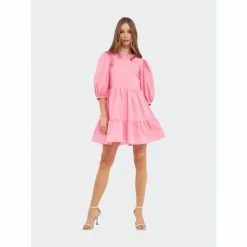 English Factory Front Zipped 3/4 Sleeve Mini Dress Dresses Bubblegum Pink