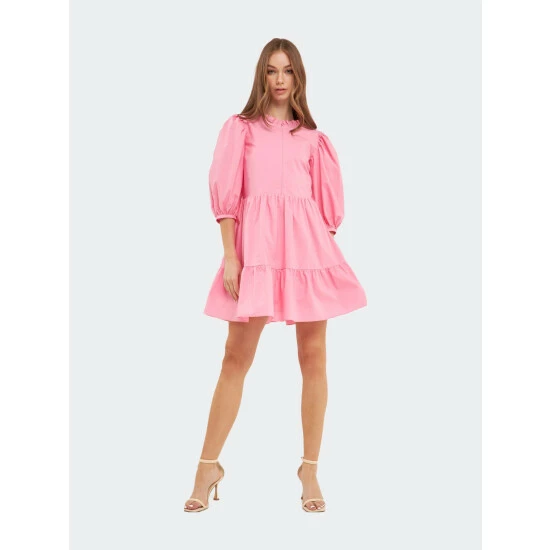 English Factory Front Zipped 3/4 Sleeve Mini Dress Dresses Bubblegum Pink