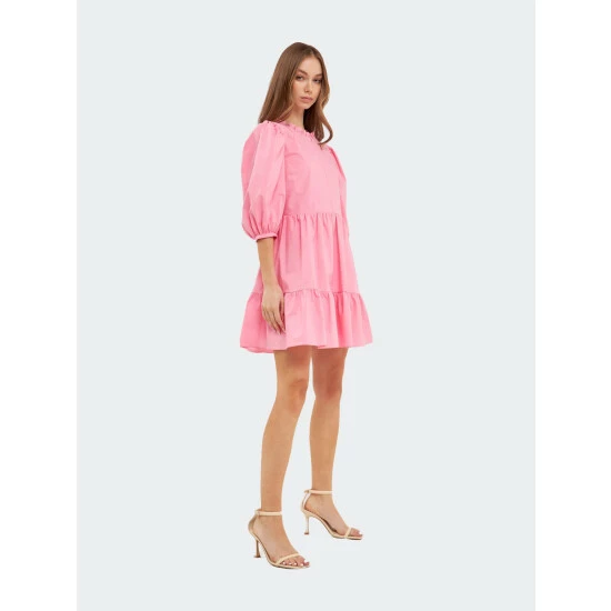 English Factory Front Zipped 3/4 Sleeve Mini Dress Dresses Bubblegum Pink - Image 2