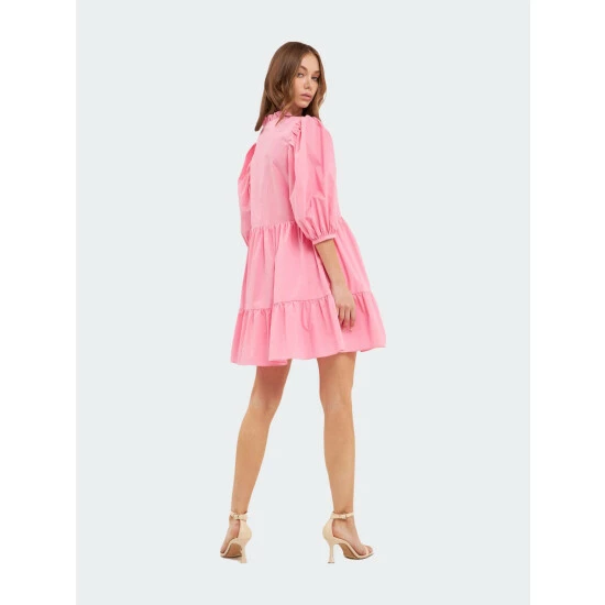 English Factory Front Zipped 3/4 Sleeve Mini Dress Dresses Bubblegum Pink - Image 3