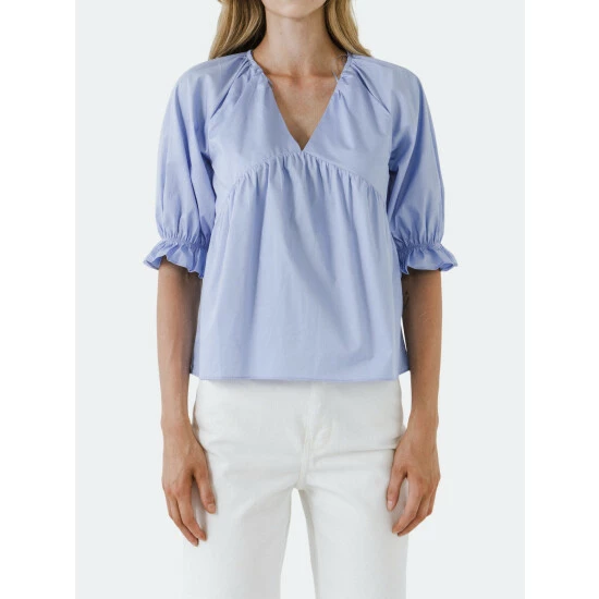 English Factory Tiered V Neck Top With Ruffle Sleeves Tops Black - Image 7