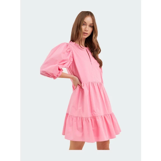 English Factory Front Zipped 3/4 Sleeve Mini Dress Dresses Bubblegum Pink - Image 4