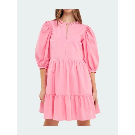 English Factory Front Zipped 3/4 Sleeve Mini Dress Dresses Bubblegum Pink - Image 5