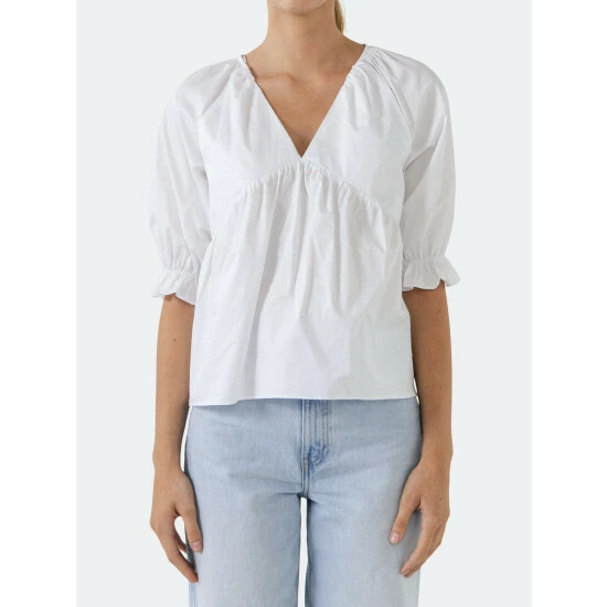 English Factory Tiered V Neck Top With Ruffle Sleeves Tops Black - Image 8